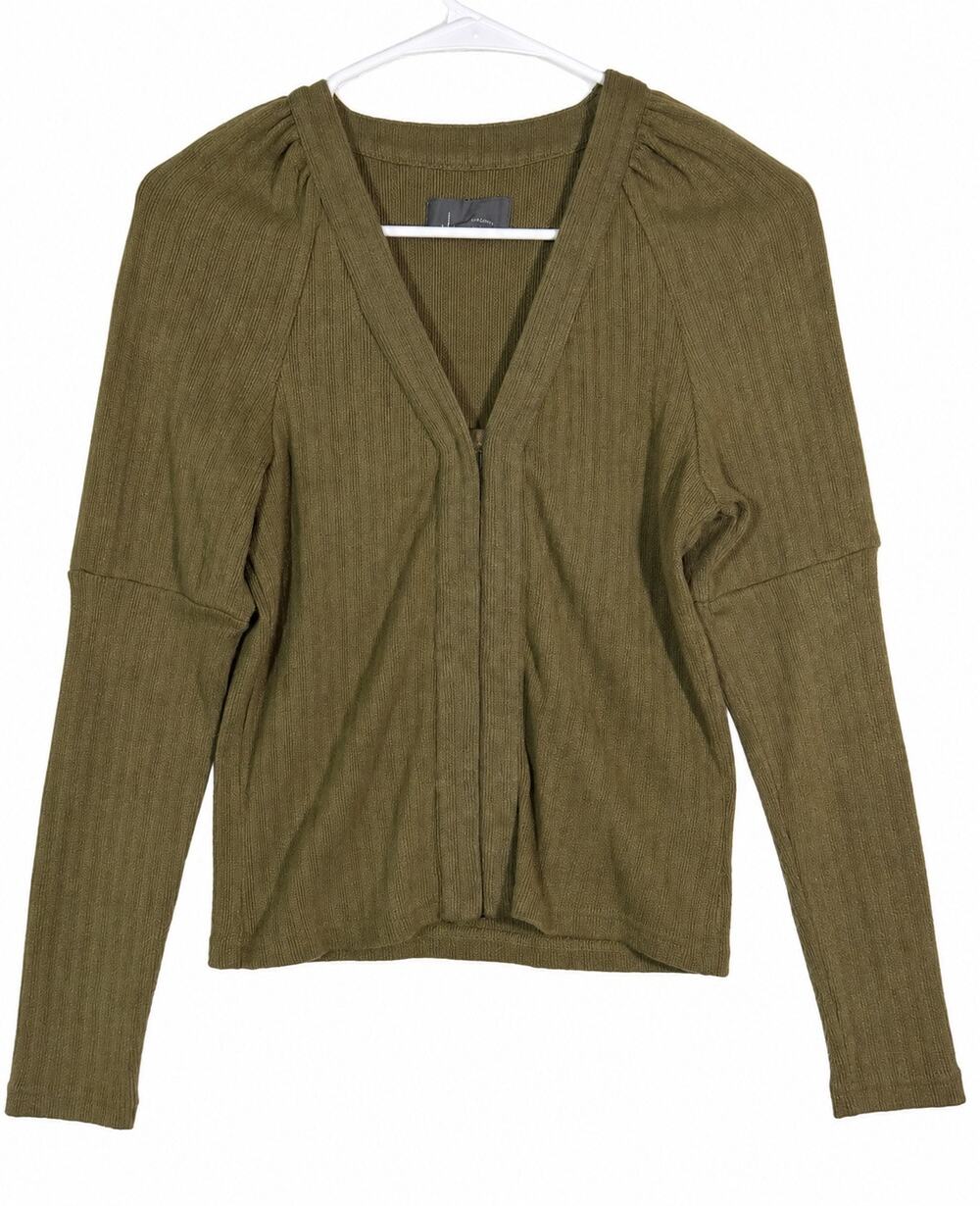 By Anthropologie Women’s Small Brown Ribbed Puff-Sleeve Snap Cardigan